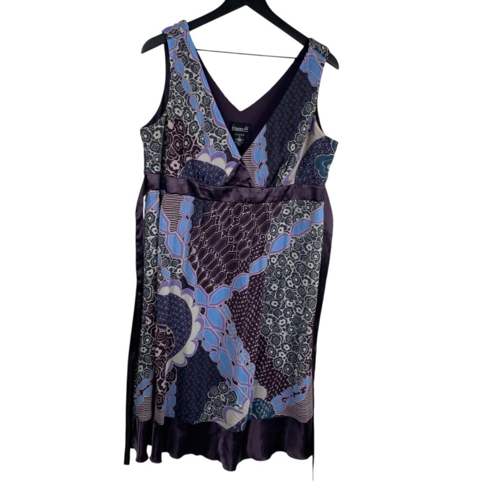 Biyaycda Dress Women's Babydoll Sleeveless Satin Trim Multicolor Sz 16 Boho Y2K